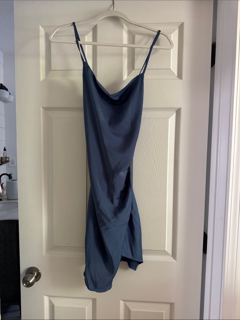 FAVLUX Slate Blue Strapless Cowl Slip Dress